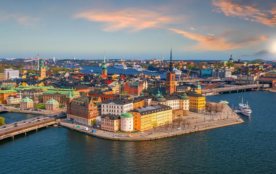 Vy över Gamla stan och Riddarholmen i Stockholm.